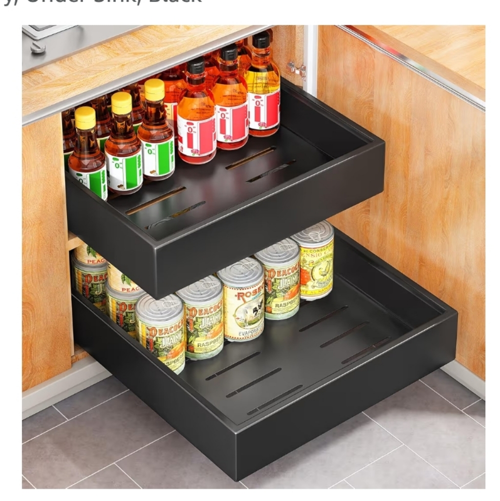 Adjustable pull out shelf black (1 shelf) extends 12-20"